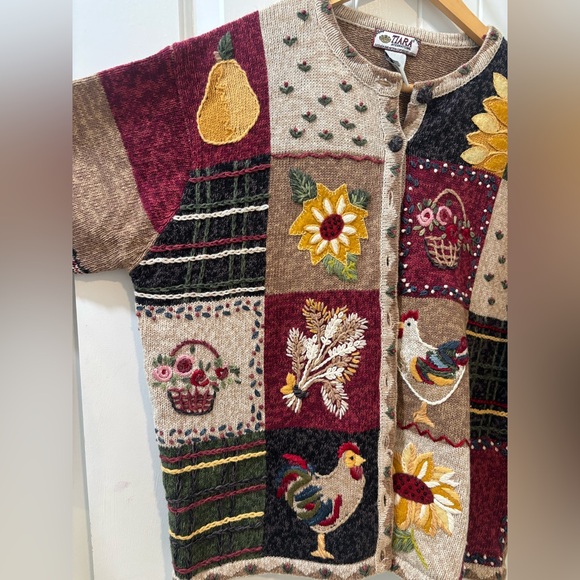 Vintage Tiara International Y2K Embroidered Farmer Girl Zip Sweater Size Large - Picture 2 of 6